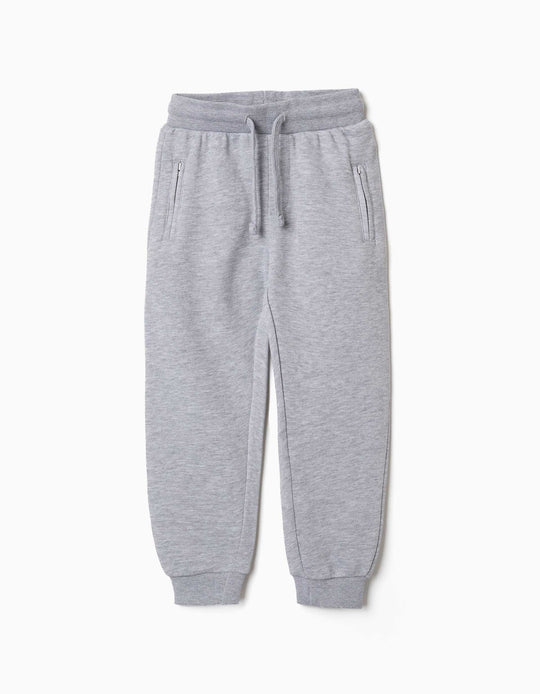 Fleece Joggers With Drawstring And Pockets For Boys, Light Grey