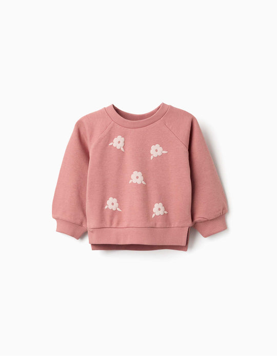Sweatshirt With Floral Embossed Print For Baby Girls, Pink