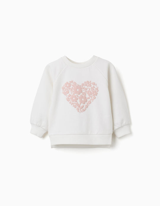 Sweatshirt With Floral Embossed Print For Baby Girls, White/pink