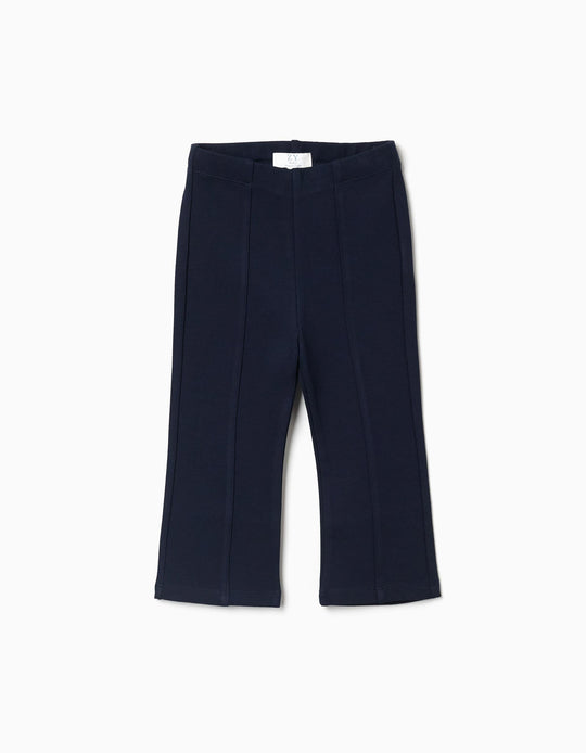 Flared Roma Knit Leggings For Baby Girls, Dark Blue