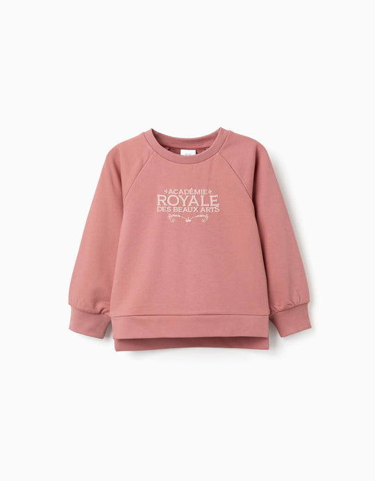 Sweatshirt With Embossed Print Beaux Arts For Girls, Dusty Rose