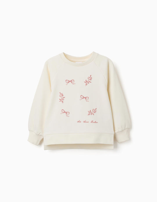 Sweatshirt With Embossed Print Arts For Girls, White/Pink