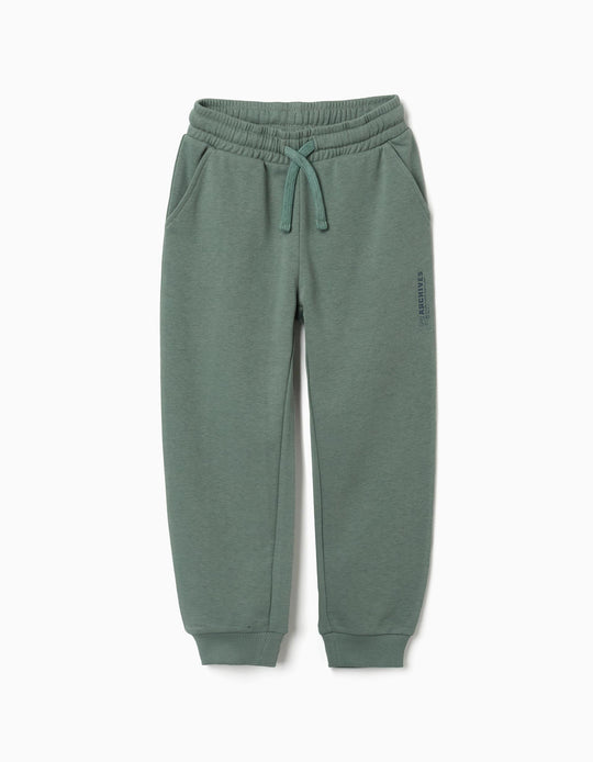 Slim Fleece Joggers With Pockets And Zy Print For Boys, Dark Green