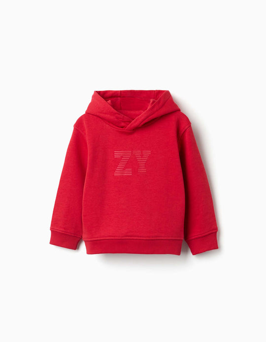 Hooded Sweatshirt With Zy Embossed Print For Baby Boys, Red
