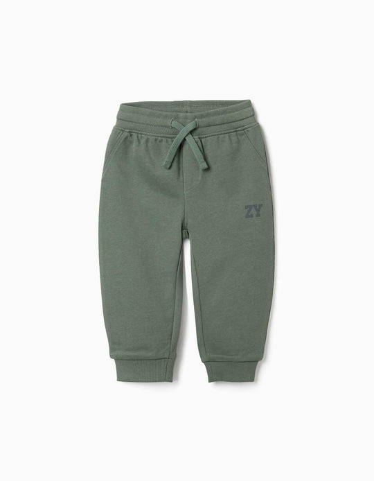 Fleece Joggers With Drawstring And Print For Baby Boys, Dark Green