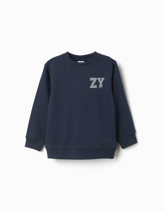 Sweatshirt With Zy Embossed Print For Boys, Navy Blue
