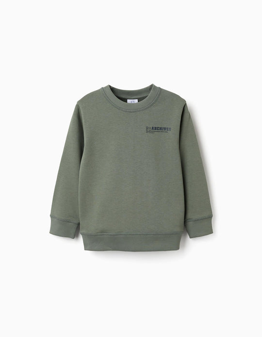Sweatshirt With Zy Embossed Print For Boys, Khaki Green