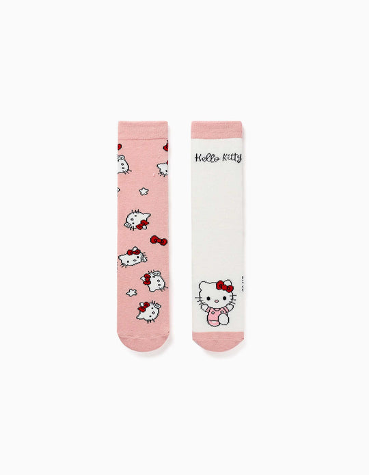 Pack Of 2 Non-Slip Socks With Hello Kitty Prints For Girls, Pink/White