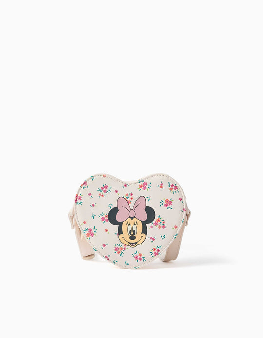 Heart-Shaped Crossbody Bag With Minnie Print For Girls, Light Beige