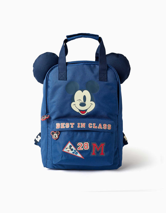 Backpack With Mickey Prints And 3D Ears For Baby Boys, Dark Blue