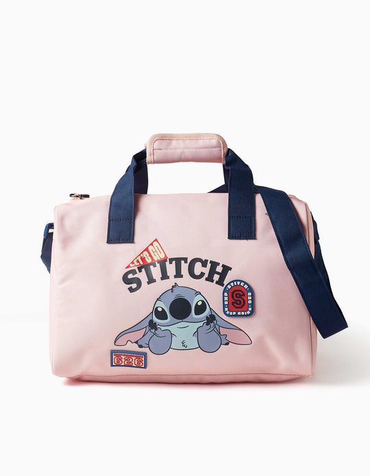 Sports Bag With Stitch Prints For Girls, Light Pink