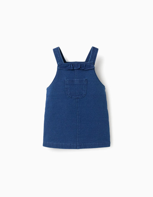 Denim Pinafore Dress With Ruffles For Newborn Girls, Blue
