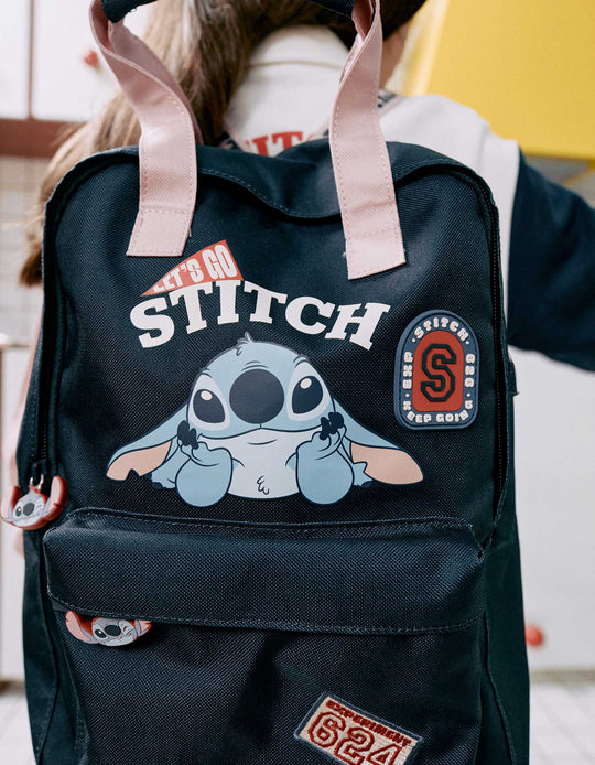 Backpack With Stitch Prints For Babies And Girls, Dark Blue