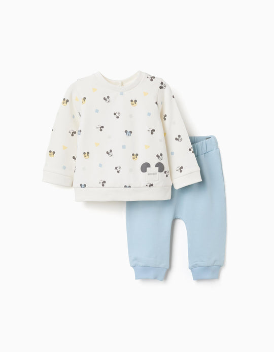 Brushed Jogging Set With Mickey Motif For Newborn Boys, Blue/White