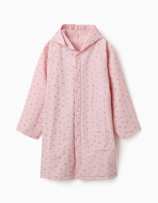 Hooded Rain Cape With Floral Print For Babies And Girls, Light Pink