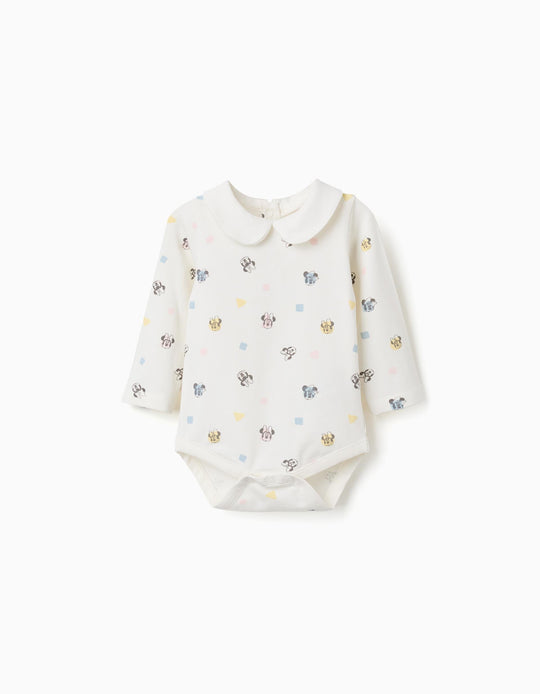 Long Sleeve Bodysuit With Minnie Motif For Newborn Girls, White