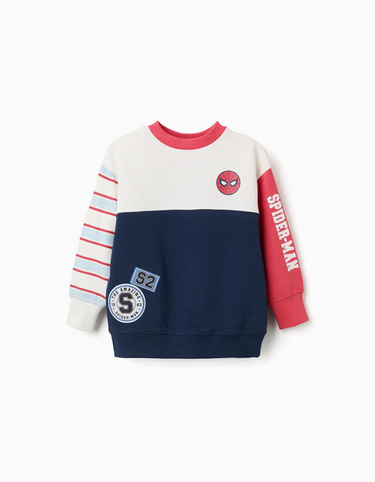 Brushed Sweatshirt With Spider-Man Prints For Boys, White/Red/Blue