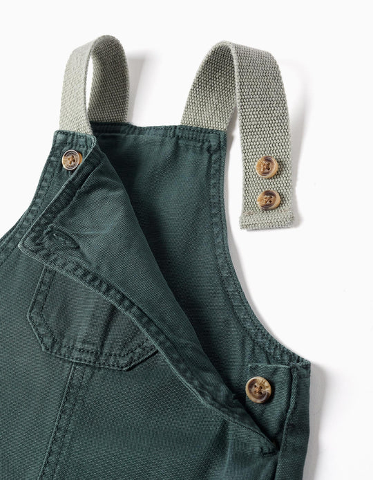 Cotton Dungarees With Pockets For Newborn And Baby Boys, Dark Green