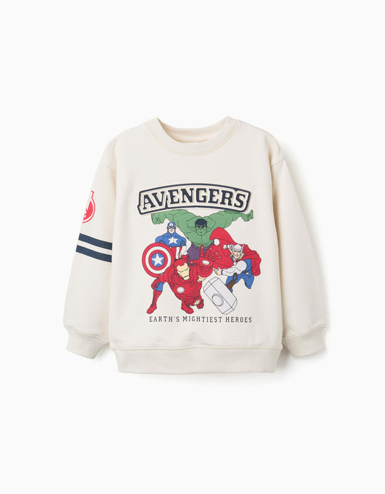 Brushed Sweatshirt With Avengers Prints For Boys, White
