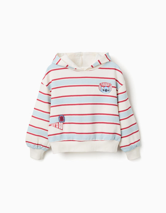Striped Brushed Sweatshirt With Hood Stitch For Girls, Multicolour