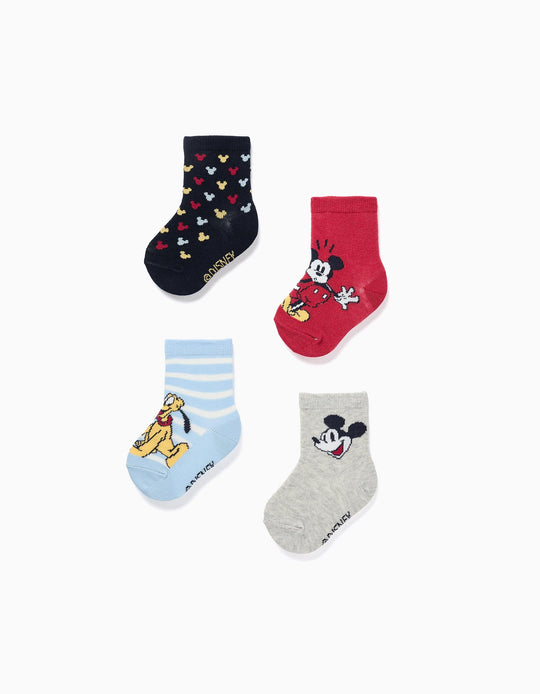4 Pairs Of Socks With Mickey & Pluto Prints For Baby Boys, Multicolour