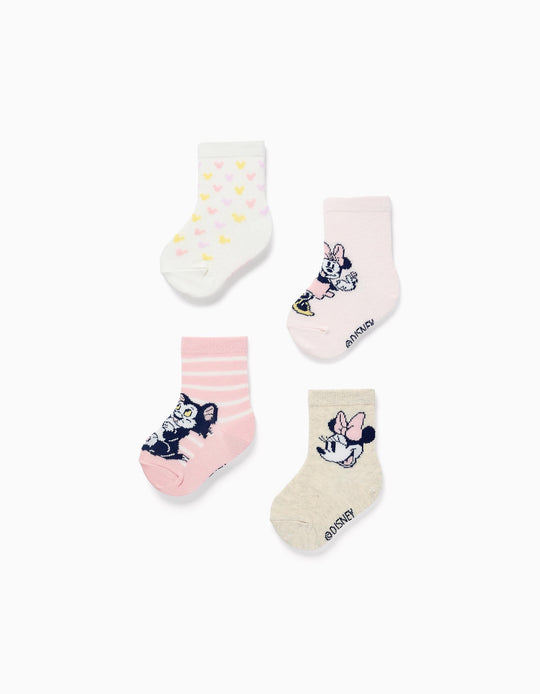 4 Pairs Of Socks With Minnie & Figaro Prints For Baby Girls, Multicolour