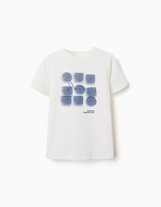 Cotton T-Shirt With Shapes Print For Boys, White