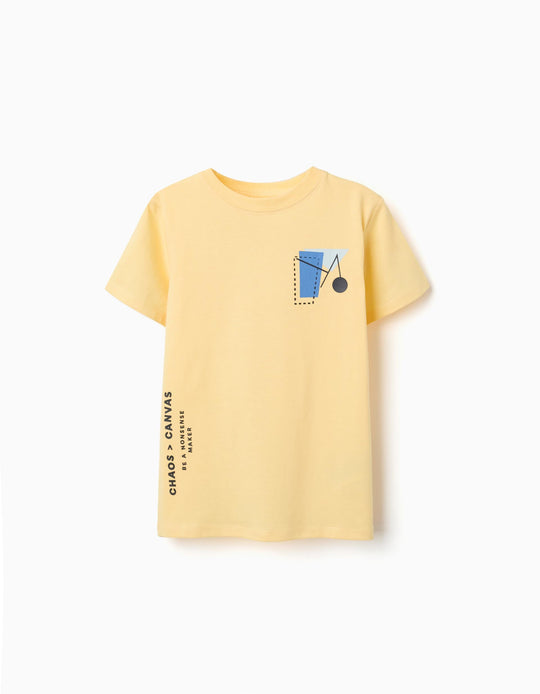 Cotton T-Shirt With Shapes Print For Boys, Yellow