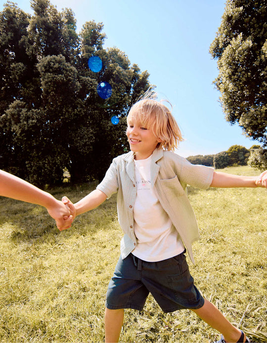 Short Sleeve Shirt In Double Gauze Cotton For Boys, Light Green