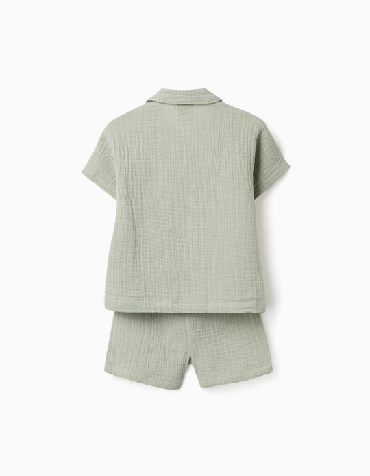 Cotton Shirt And Shorts Set For Newborn And Baby Boys, Light Green