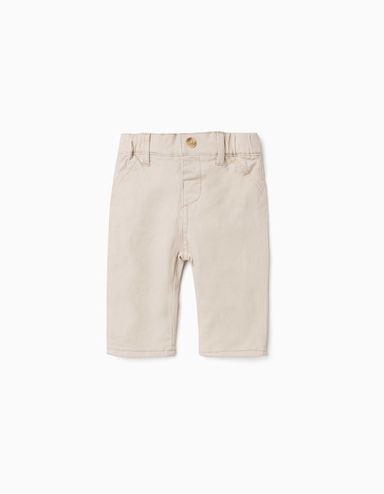 Twill Trousers With Lining For Newborn Boys, Light Beige