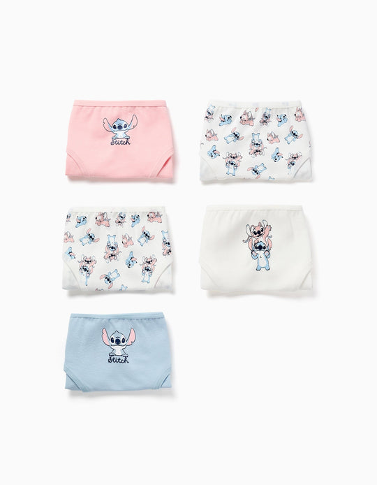 Pack Of 5 Cotton Briefs With Stitch Prints For Girls, Multicolour