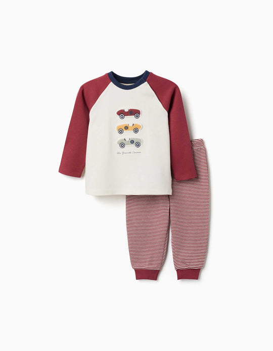 Long Sleeve Cotton Pyjamas With Racing Cars For Baby Boys, White/Red