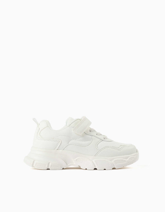 Dual-fabric Chunky Trainers With Mesh Lining For Girls, White
