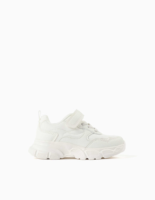 Dual-fabric Chunky Trainers With Mesh Lining For Baby Girls, White