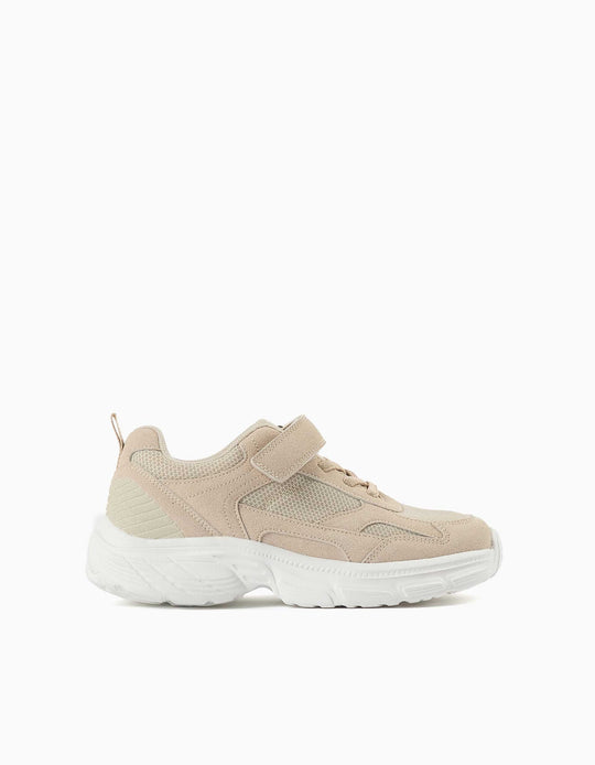 Mesh Trainers With Chunky Non Slip Sole For Children, Beige