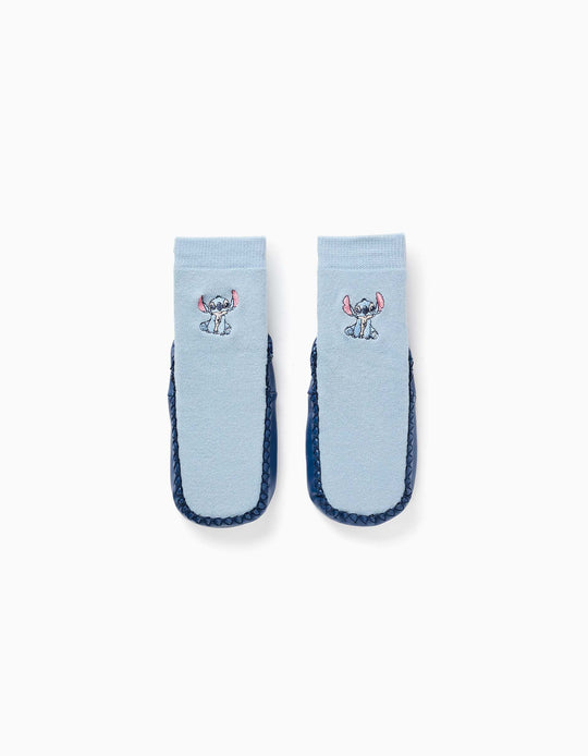 Slipper-Socks With Non-Slip Sole And Stitch For Babies And Girls, Blue