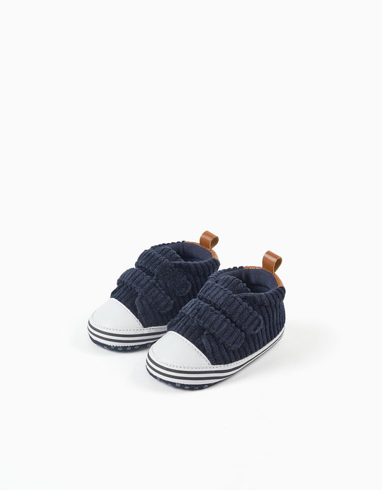 Pre-walker Corduroy Trainers For Newborn Boys, Navy Blue/white