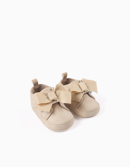 Pre-walker Shoes With Decorative Bow For Newborn Girls, Beige