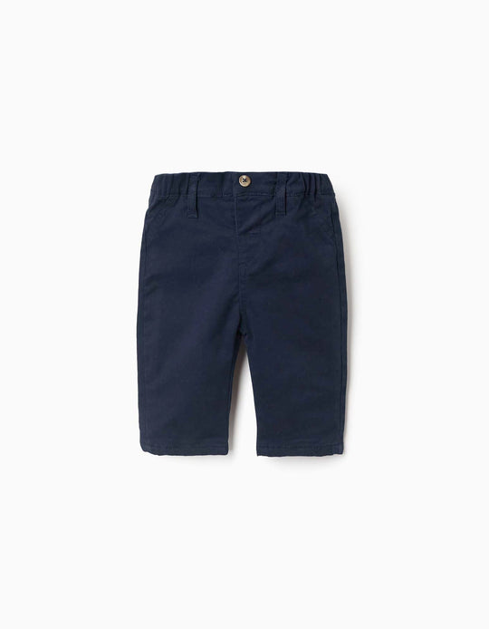 Twill Trousers With Detachable Braces For Newborn Boys, Navy Blue
