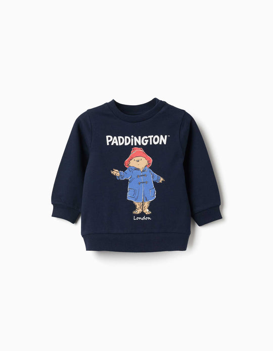 Cotton Sweatshirt With Paddington Print For Baby Boys, Navy Blue