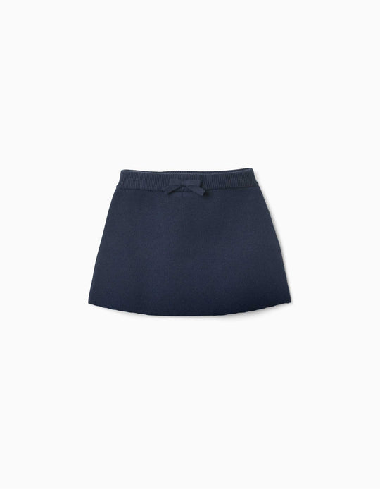 Knitted Skirt With Decorative Bow For Baby Girls, Navy Blue
