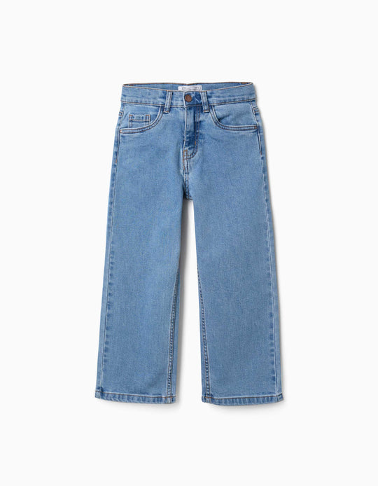Straight Fit Denim Trousers With 5 Pockets For Girls, Blue
