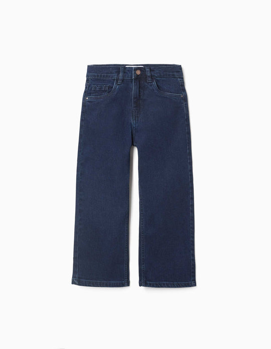 Straight Fit Denim Trousers With 5 Pockets For Girls, Dark Blue