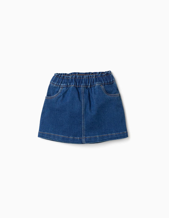 Denim Skirt With 4 Pockets For Baby Girls, Dark Blue