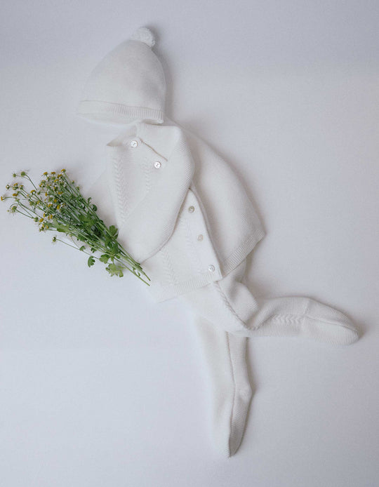 3-Piece Knitted Cotton Set For Newborns, White
