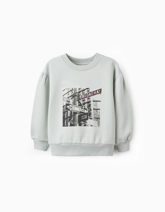 سويت شيرت بفروة للبنات 'برودواي' باللون الأخضر المائي