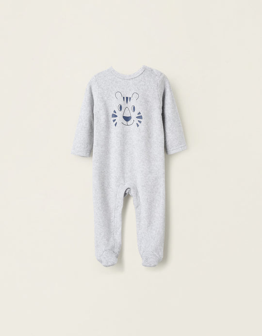 Velours Sleepsuit for Baby Boys 'Tiger', Grey