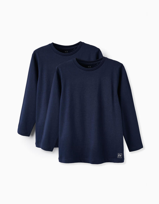 PACK OF 2 LONG SLEEVE T-SHIRTS FOR BOYS DARK BLUE
