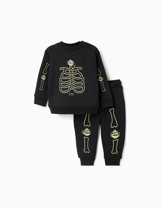 Brushed sweat + joggers with glow-in-the-dark print for baby boys, black